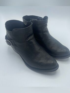 Sonora Ella Black Leather Ankle Booties with Side Buckle